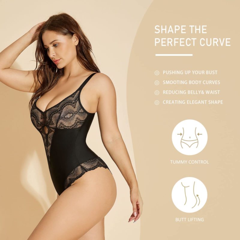 Body en dentelle, contrôle du ventre, col en V, dos nu, BodyShaper – Image 9
