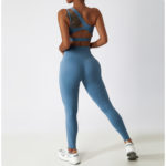 Ensemble de fitness 2 pièces, top et legging taille haute, sans couture, anti boulochage, anti-rétrécissement et respirant – Image 10