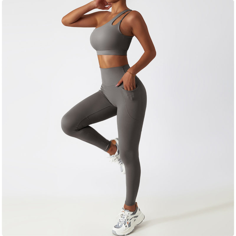 Ensemble de fitness 2 pièces, top et legging taille haute, sans couture, anti boulochage, anti-rétrécissement et respirant – Image 7