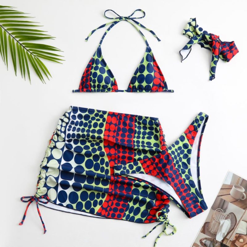 Ensemble maillot de bain et jupe de plage, imprimé retro – Image 15