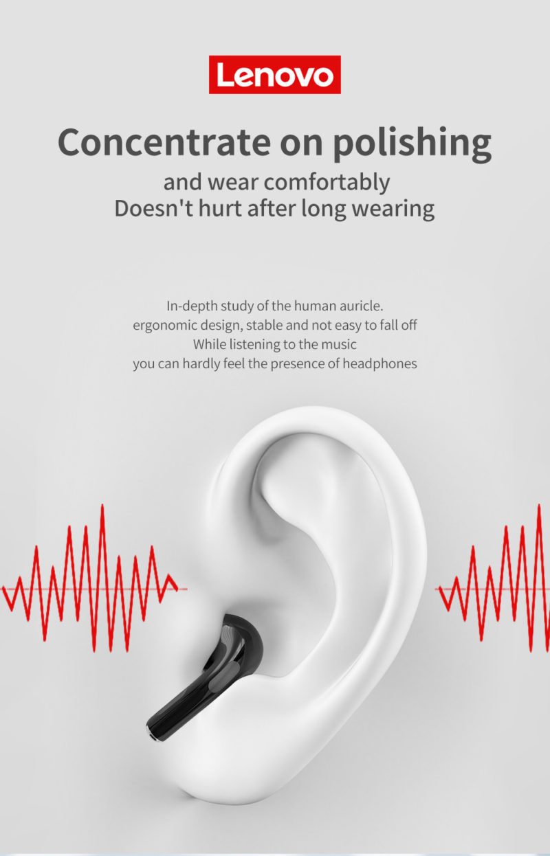Ecouteurs sans fil Bluetooth 5, Lenovo LivePods HT38 TWS, étanche, réduction du bruit, avec micro – Image 10