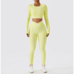 Ensemble de fitness à manches longues 2 pièces, tenue de sport sans couture, anti boulochage, anti-rétrécissement et respirant – Image 6