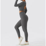 Ensemble de fitness à manches longues 2 pièces, tenue de sport sans couture, anti boulochage, anti-rétrécissement et respirant – Image 4