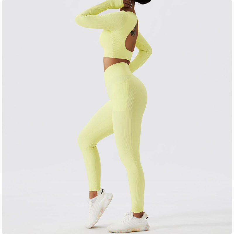 Ensemble de fitness à manches longues 2 pièces, tenue de sport sans couture, anti boulochage, anti-rétrécissement et respirant – Image 8