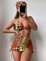 Ensemble maillot de bain et jupe de plage, imprimé retro