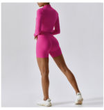 Ensemble de fitness 3 pièces, veste, top, short taille haute, sans couture, anti boulochage, anti-rétrécissement et respirant – Image 14