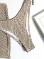 Ensemble maillot de bain et jupe de plage, triangle, col licou, rayé – Image 6