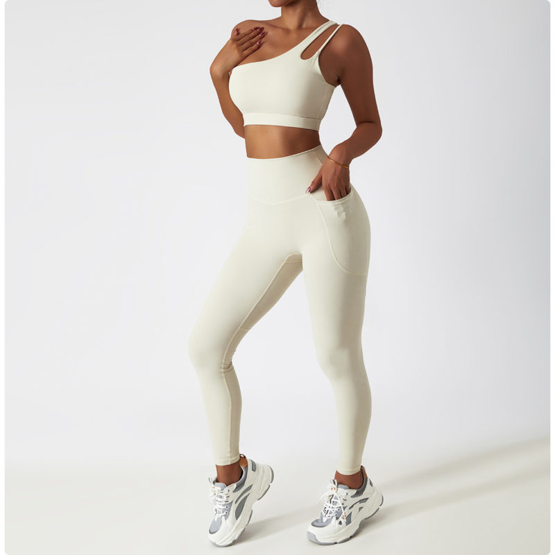 Ensemble de fitness 2 pièces, top et legging taille haute, sans couture, anti boulochage, anti-rétrécissement et respirant – Image 3