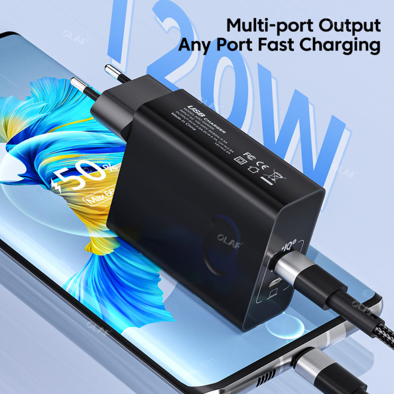 149054-oha3hj.jpg Chargeur rapide 120W, QC 3.0, à double ports PD et USB C, pour MacBook, iPad, iPhone, Samsung – Image 2