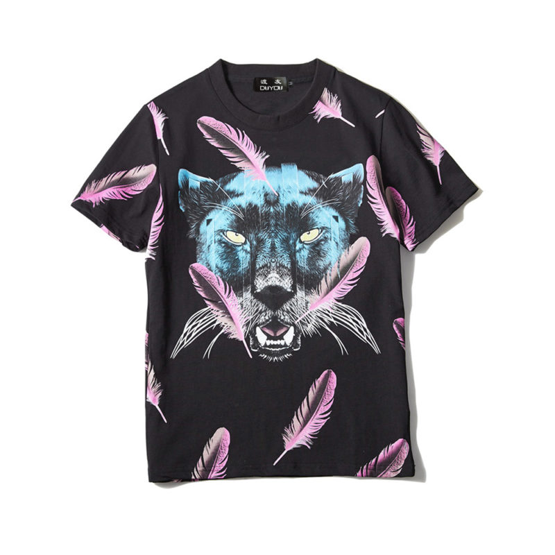 T-Shirt en coton imprimé, col rond, Panther Rose – Image 1
