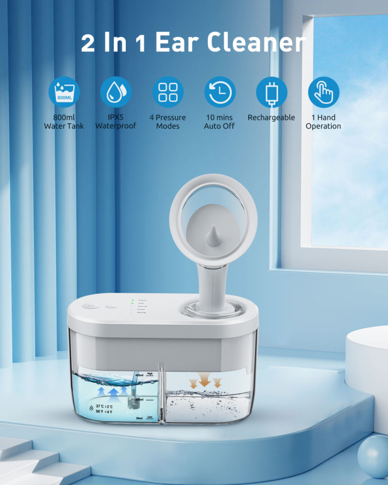 Nettoyeur d'oreille électrique à eau, lavage des oreilles, 4 niveaux de pression, doux et sans danger – Image 4