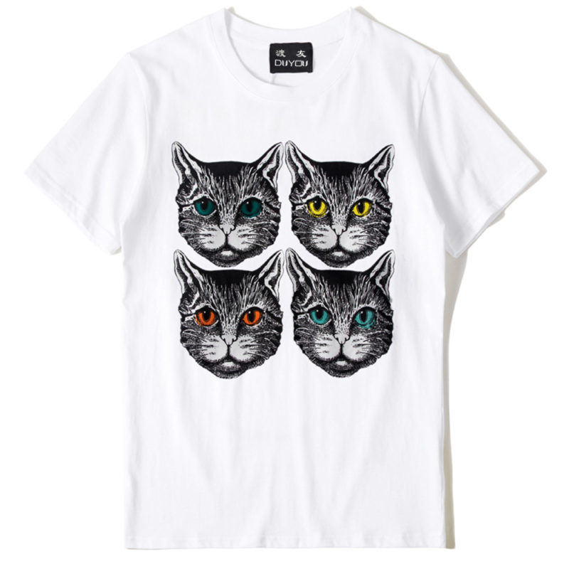 T-Shirt en coton imprimé, col rond, Cat Eyes – Image 2