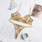 Ensemble de soutien-gorge et string en dentelle, broderie florale, 2 pièces – Image 2