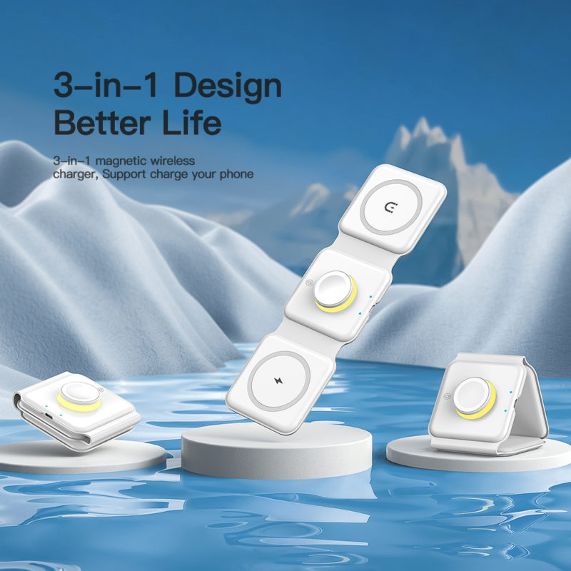 Station de Charge magnétique sans fil 3 en 1, Qi Fast Charging, pour iPhone, 14, 13, 12 Pro Max, Apple Watch – Image 4