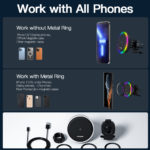 Chargeur et support de téléphone magnétique pour voiture, Qi 15W, RVB, support universel – Image 5