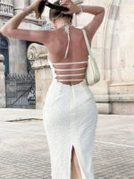 Robe mi-longue évidée, dos nu, à lacets découpée – Image 2