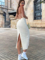 Robe mi-longue évidée, dos nu, à lacets découpée – Image 3