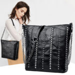 Sac à bandoulière à rivet en cuir, chaîne de styliste, pochette intérieure et extérieure – Image 2