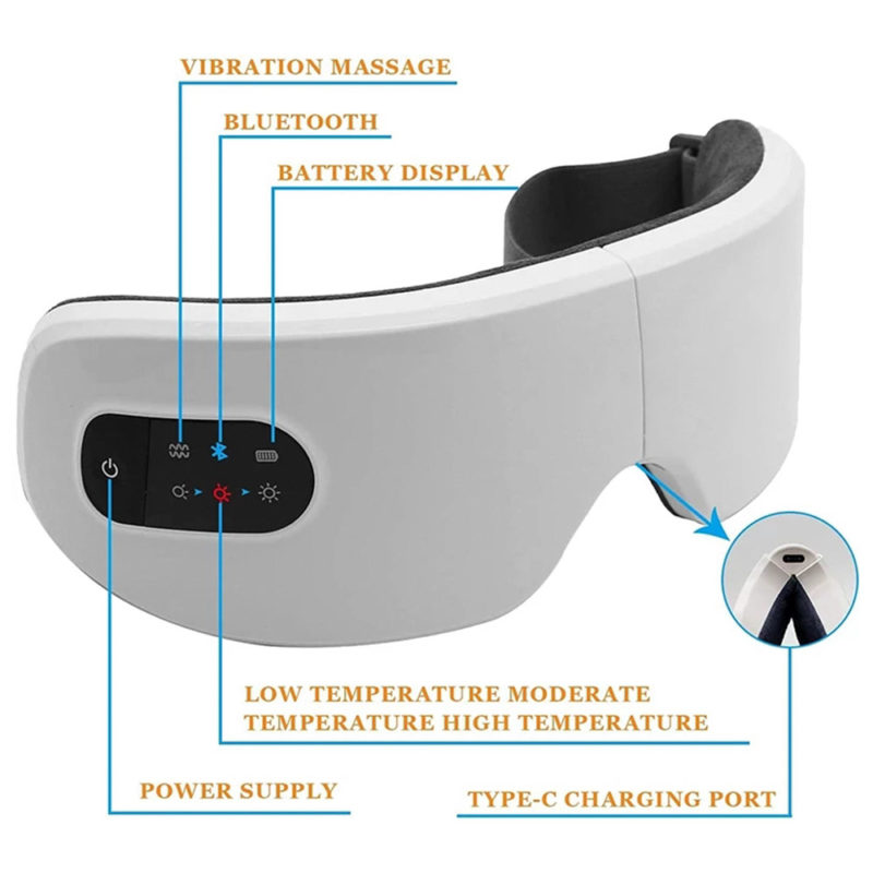 Masseur électrique pour les yeux, vibration intelligente, compresse chaude, efface la fatigue et les cernes, Bluetooth – Image 5