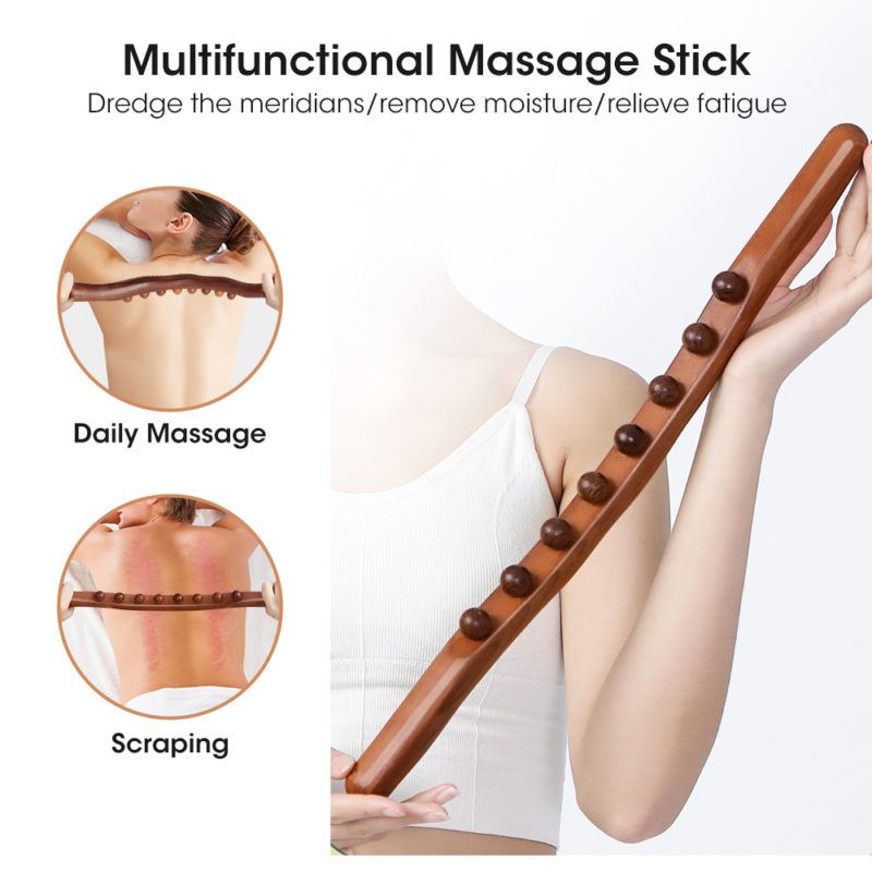 155903-qapyka.jpg Bâton de massage en bois de hêtre, 8 perles, dragage méridiens, pour les épaules, le cou, la taille et le dos – Image 5