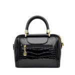 Sac à main et bandoulière en cuir verni, à motif de style crocodile – Image 3