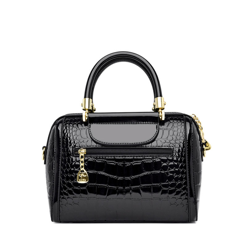 Sac à main et bandoulière en cuir verni, à motif de style crocodile – Image 3