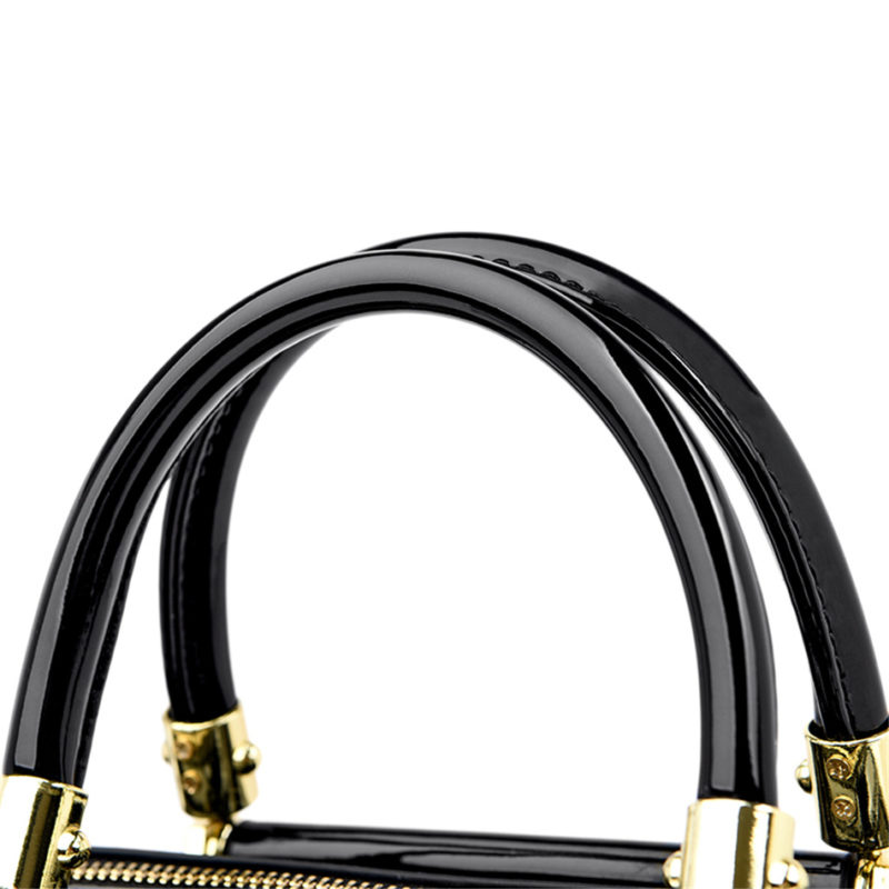 Sac à main et bandoulière en cuir verni, à motif de style crocodile – Image 9