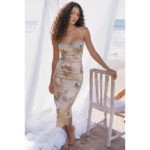 Robe mi-longue en dentelle imprimée, Satin, bretelles spaghetti, dos nu et taille haute – Image 7