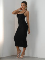 Robe longue froncée, corset élégant, bretelles spaghetti, dos nu, fermeture éclair – Image 7