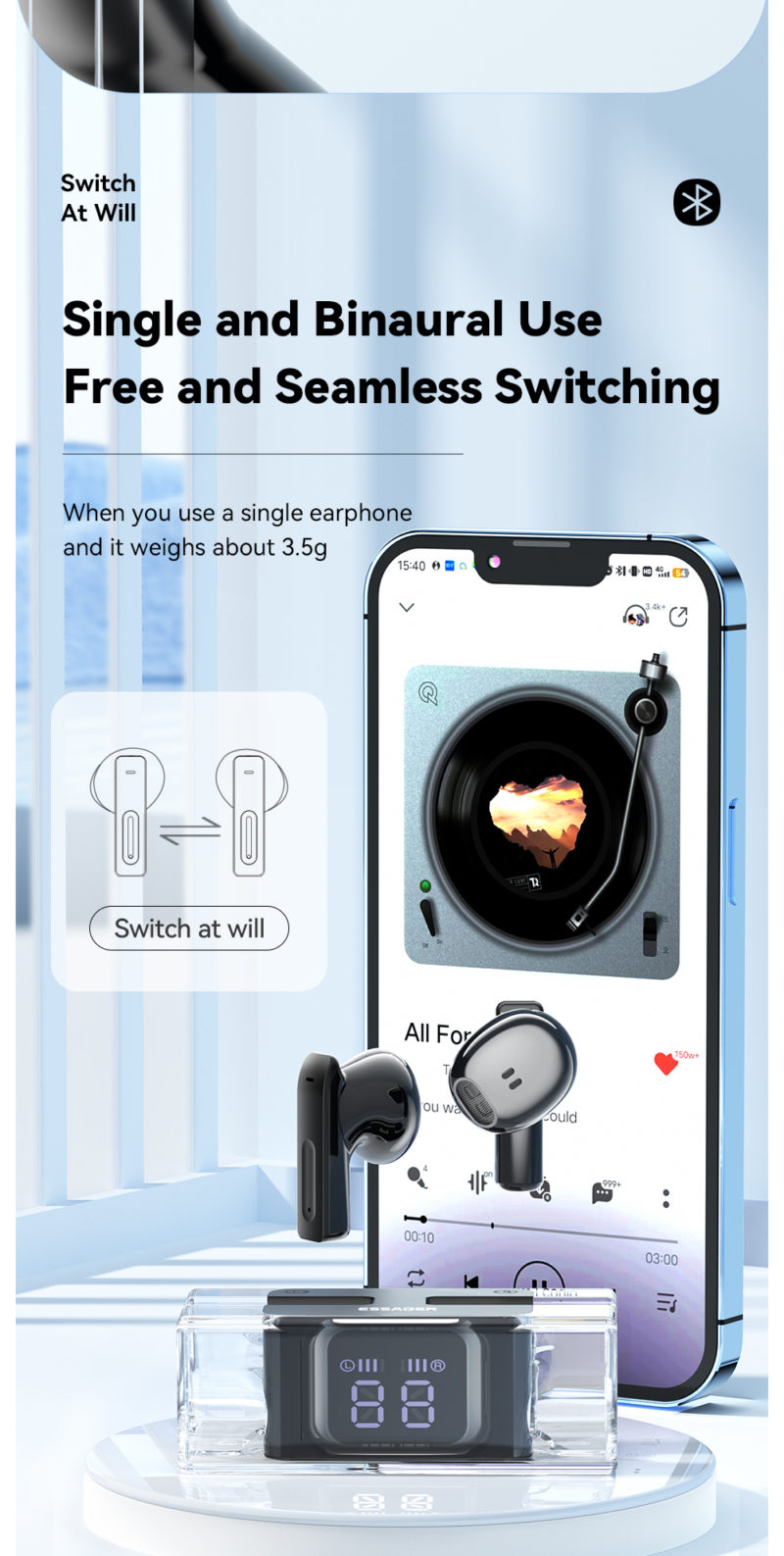 Écouteurs sans fil Bluetooth E90 TWS, avec microphone et étui de chargement, commande tactile – Image 6