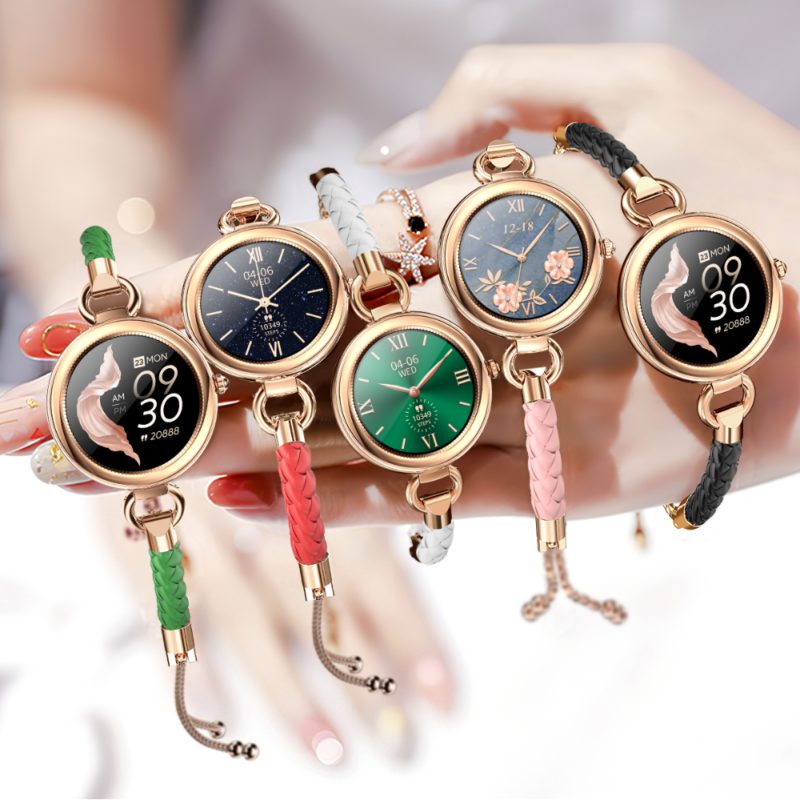 157856-cmqafu.jpg Montre connectée CT01 avec bracelet en cuir pour femme, écran tactile 1.09", modes de sport et santé – Image 2