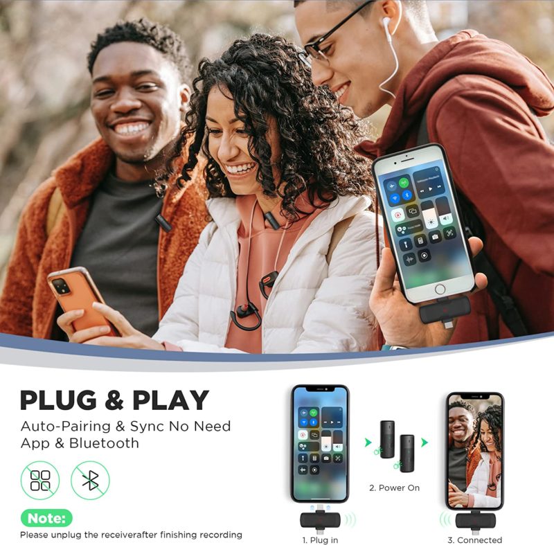 Ensemble de microphones sans fil Lavalier MIC-W1, pour iPhone et Android – Image 7