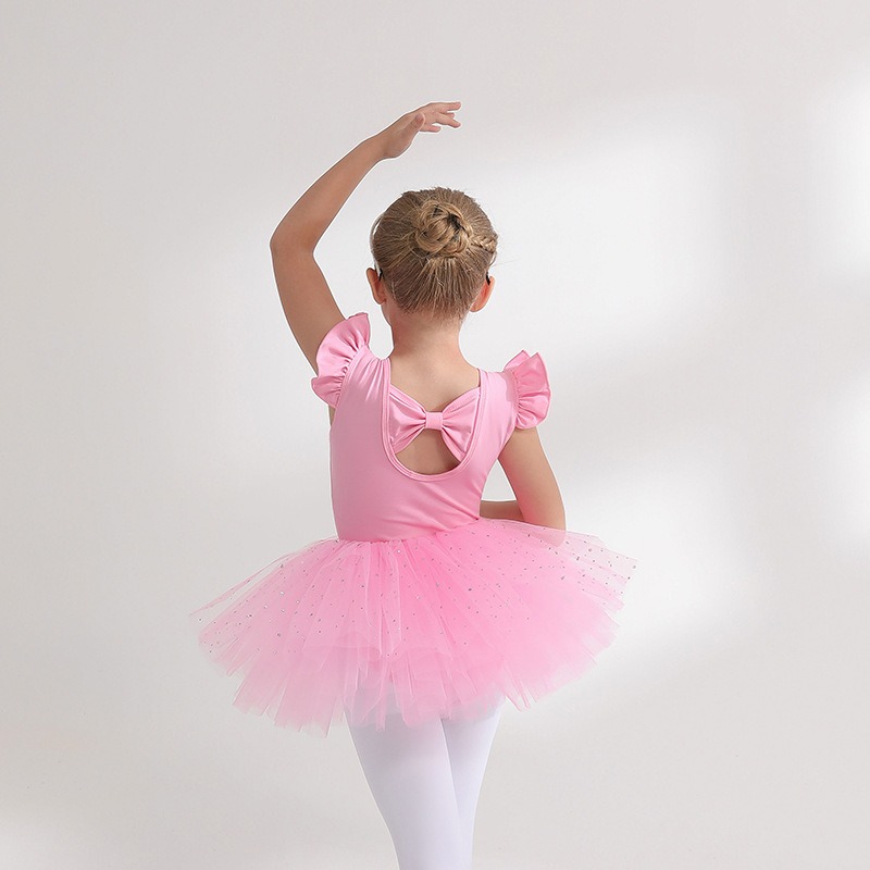 Justaucorps de ballet et Jupe tutu à 4 Couches, manches à volants, pour  fille 