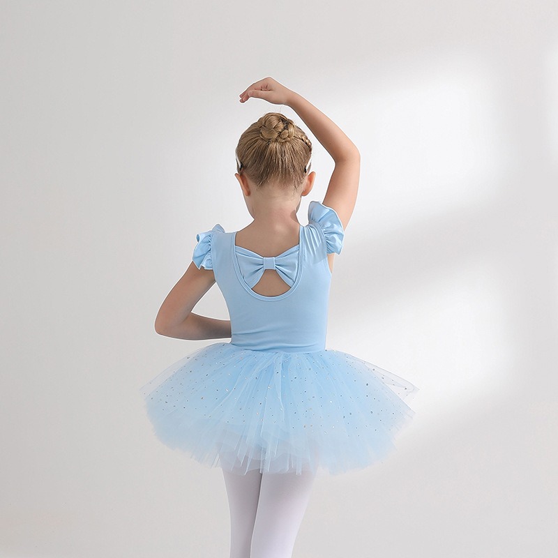 Justaucorps de ballet et Jupe tutu à 4 Couches, manches à volants, pour  fille 