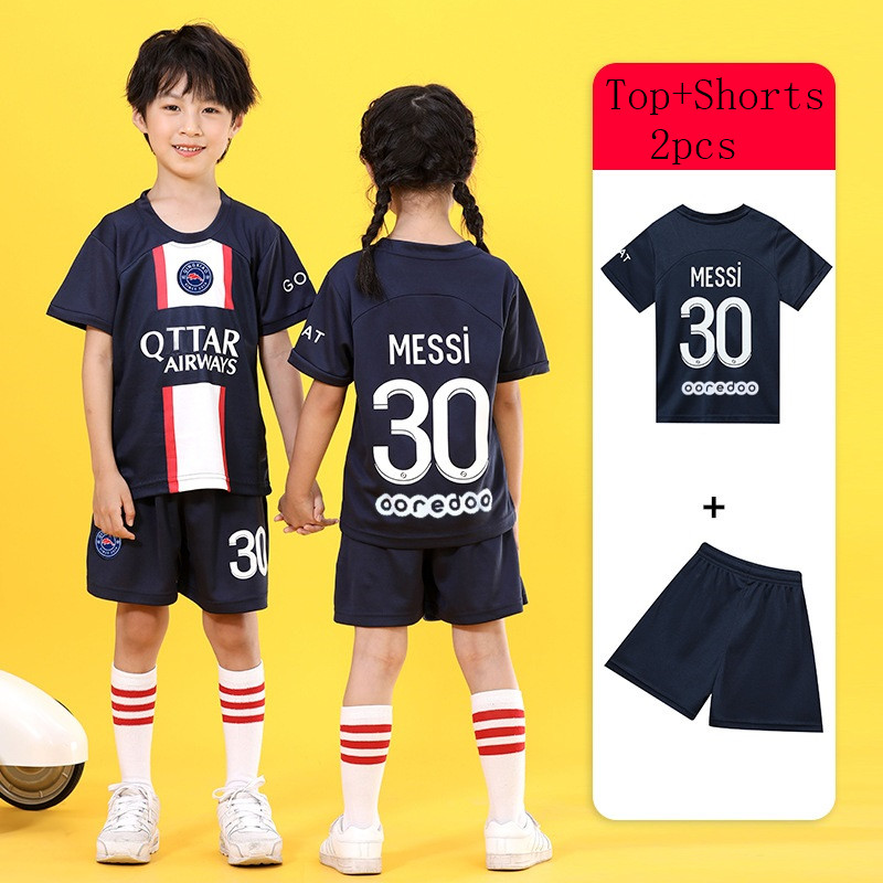 Ensemble maillot et short de football pour enfant, Messi, Ronaldo