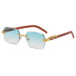 Lunettes de soleil carrées sans monture, en bois, vintage – Image 3