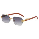 Lunettes de soleil carrées sans monture, en bois, vintage – Image 6