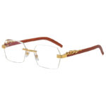 Lunettes de soleil carrées sans monture, en bois, vintage – Image 5