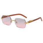 Lunettes de soleil carrées sans monture, en bois, vintage – Image 4