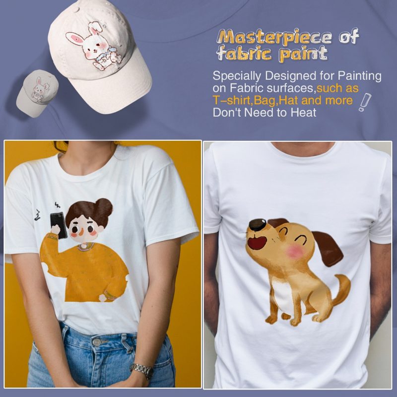 Ensemble de peinture pour textile, une palette de 12 couleurs, avec 6 pinceaux – Image 2