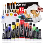 Ensemble de peinture pour textile, une palette de 12 couleurs, avec 6 pinceaux