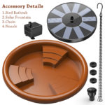 Ensemble de fontaine solaire et abreuvoir à oiseaux, avec crochet, bain d’oiseaux pour jardin – Image 6