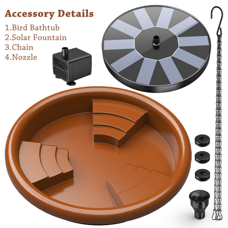 Ensemble de fontaine solaire et abreuvoir à oiseaux, avec crochet, bain d’oiseaux pour jardin – Image 6
