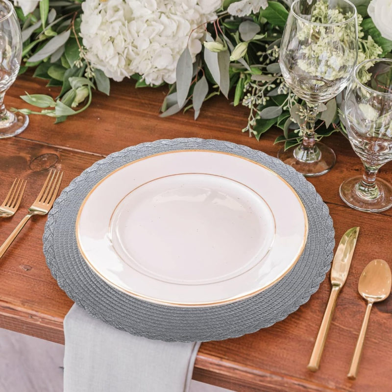 Ensemble de sets de table tissés à bords croisés, ronds, 12 pièces – Image 5