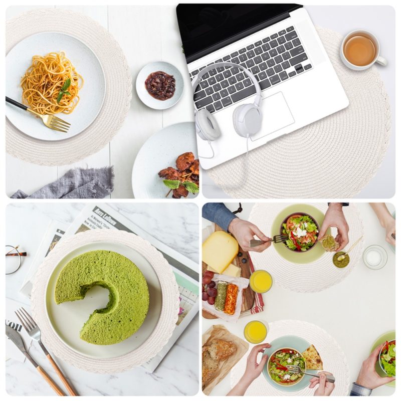 Ensemble de sets de table tissés à bords croisés, ronds, 12 pièces – Image 8