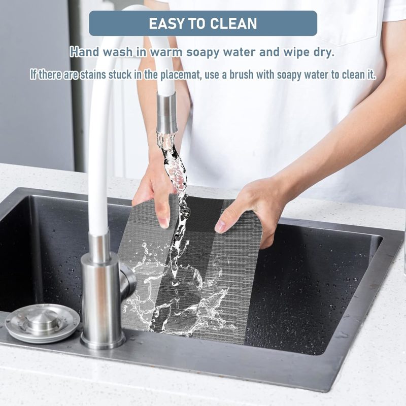 Sets de table élégants en vinyle tissé, antidérapant, lavable, pour table à manger, 13 pièces – Image 2