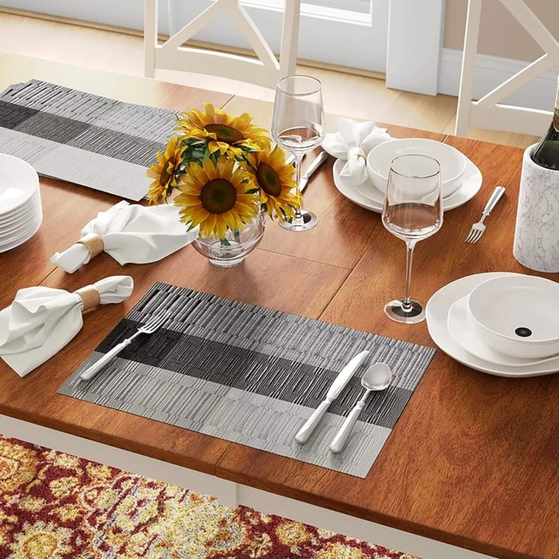 Sets de table élégants en vinyle tissé, antidérapant, lavable, pour table à manger, 13 pièces – Image 6