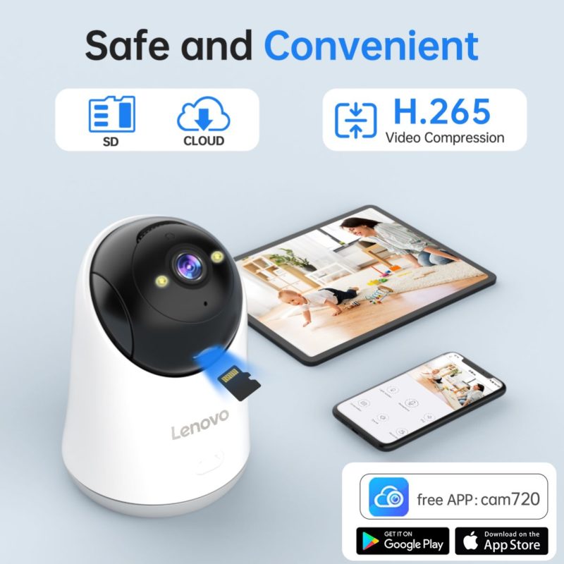Caméra IP PTZ, Lenovo WiFi 5G, 3MP, moniteur bébé, sécurité intérieure à domicile – Image 6