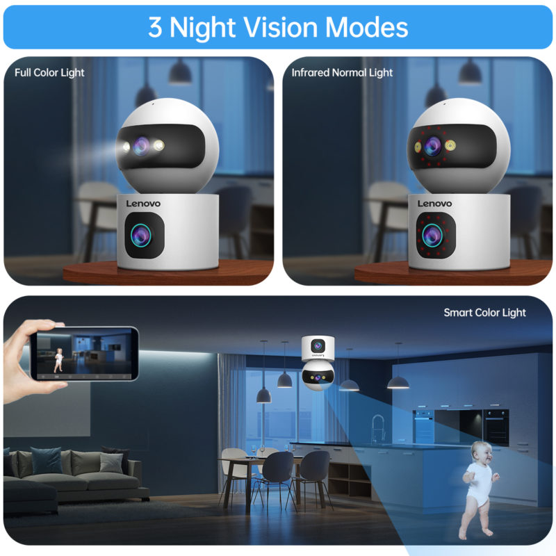 Double caméra IP Lenovo Wifi, 5G, 3MP, 2K, PTZ, suivi automatique, alerte de détection de mouvement – Image 6