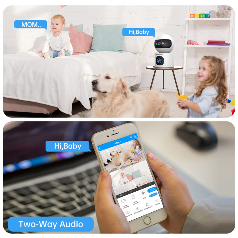 Double caméra IP Lenovo Wifi, 5G, 3MP, 2K, PTZ, suivi automatique, alerte de détection de mouvement – Image 2